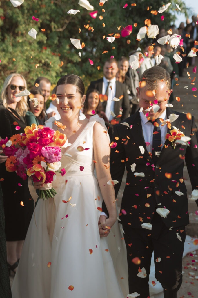 Colourful confetti and trendy bridal couple in Cape Town