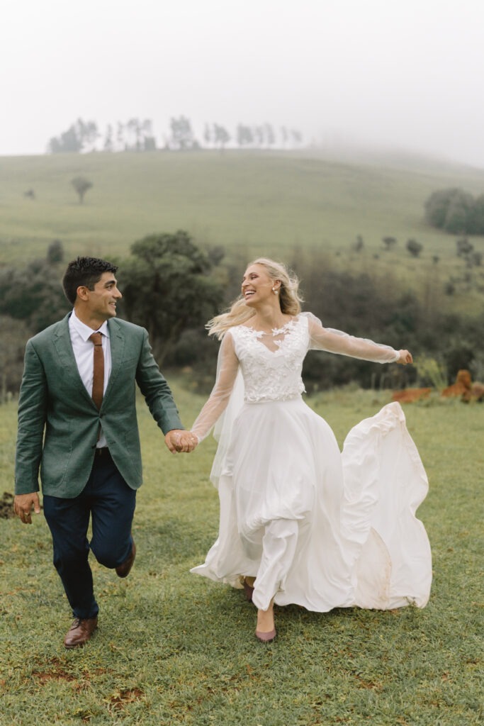 Bride and Groom running in Cape Town