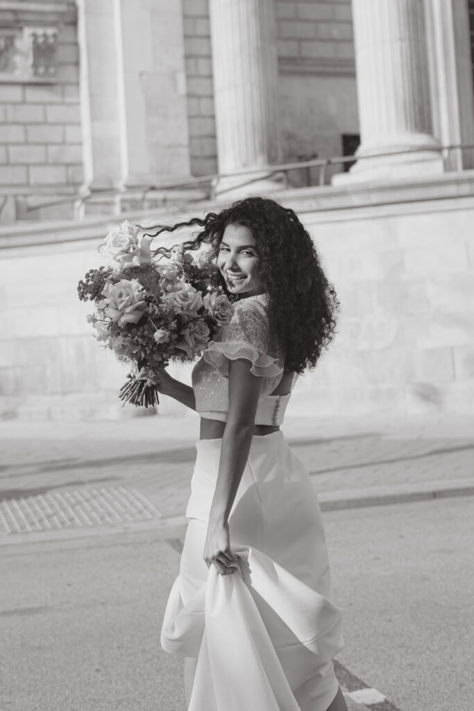 Bride crossing road in London