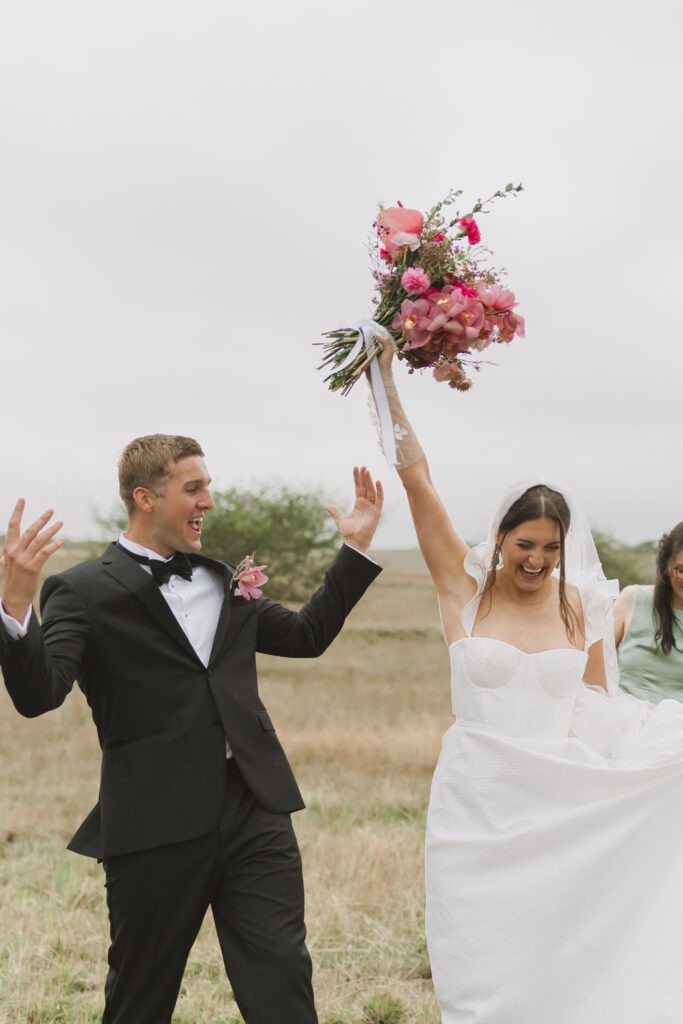 fun moment of bride and groom