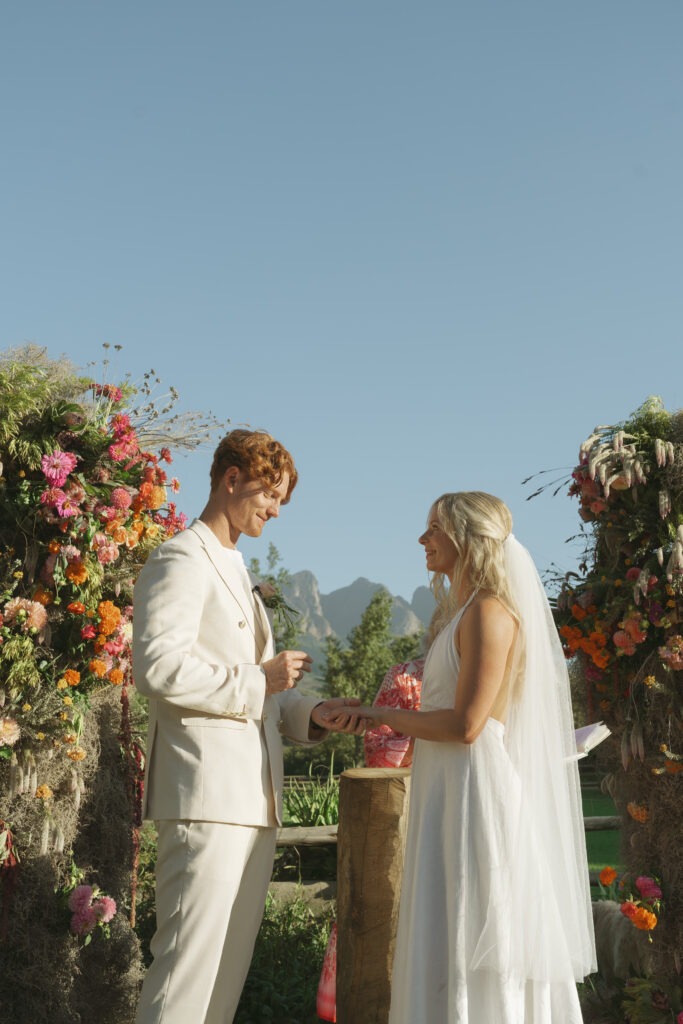 Couple exchanging rings in colourful ceremony in Wellington, Cape Town, Western Cape