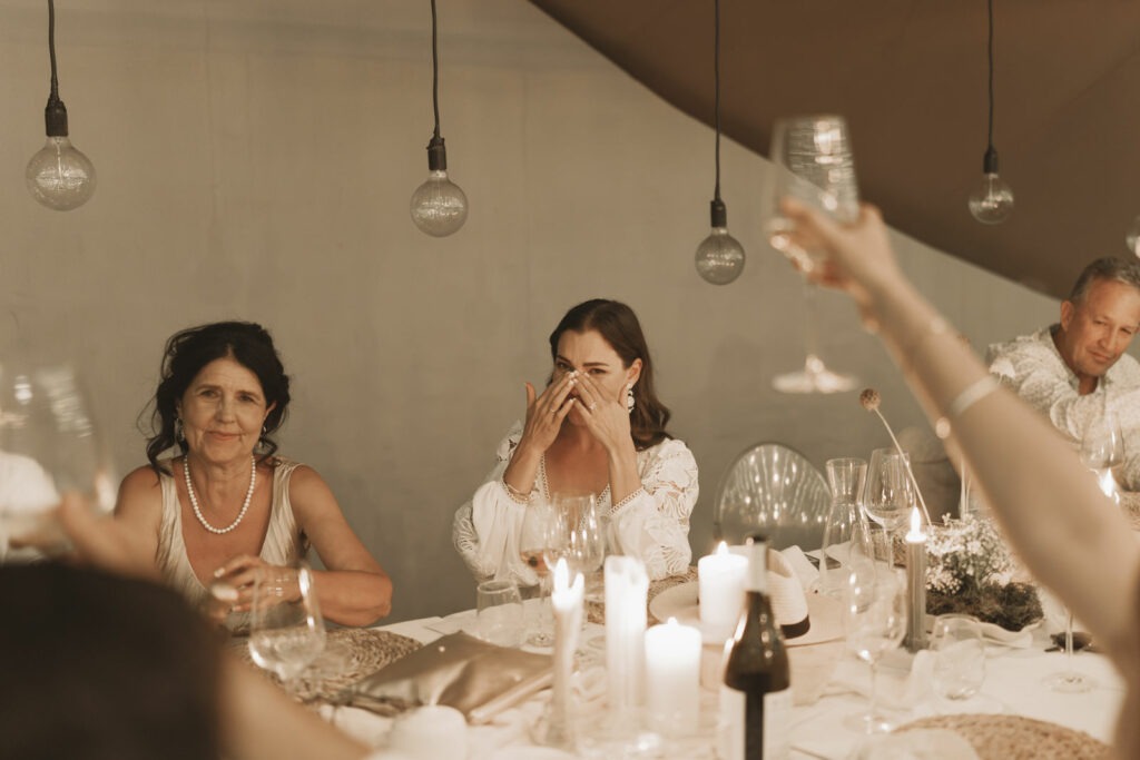 Emotive and documentary photography of a wedding toast in Cape Town Winelands