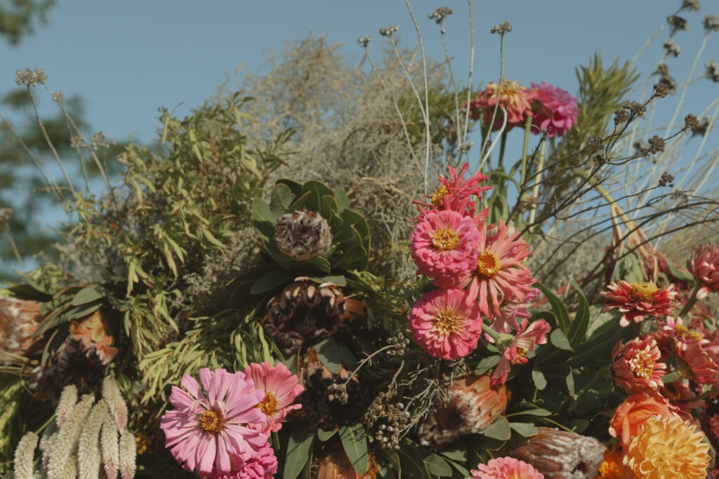 Colourful and creative floral arrangement in Cape Town winelands