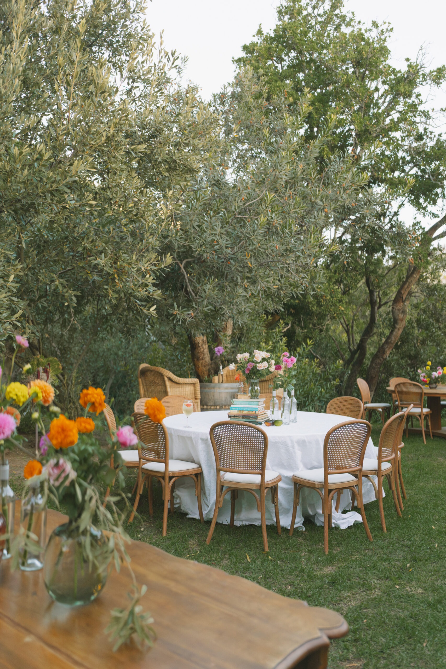 Reception table and chairs in Cape Winelands garden